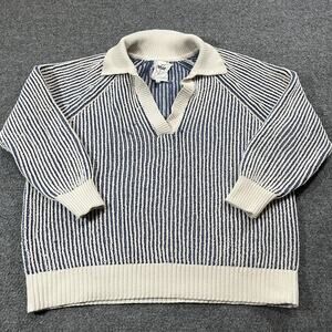 Aerie Sweater Womens Small Blue Pullover Cable Knit Striped Collared Oversized